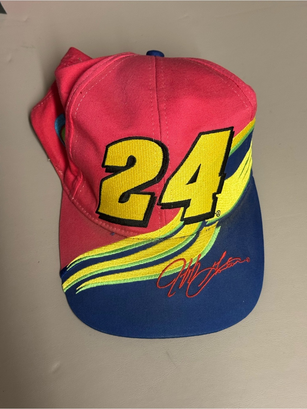Vintage Racing 24 Jeff Gordon Dupont NASCAR Baseball Cap - Red, Yellow, Blue